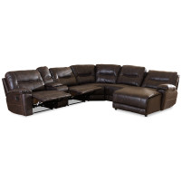 Baxton Studio 99170-Brown-SF Mistral Bonded Leather 6-Piece Sectional with Recliners Corner Lounge Suite